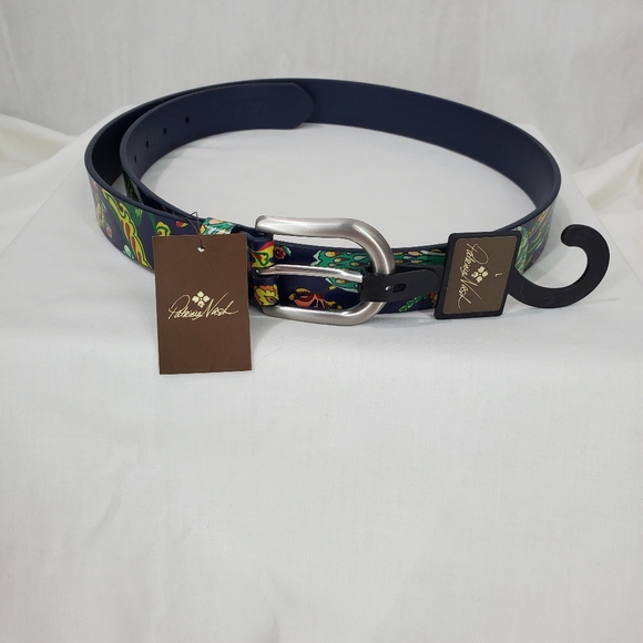 NWT Patricia Nash -Birds Of Paradise Vietri 1.25" Blue/Silver Belt Sz L Leather - Picture 1 of 12